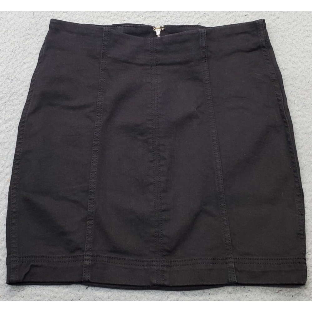 Free People Pencil Mini Skirt Womens 4 Black Denim Seam Detail Stretch Back Zip